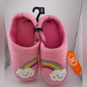 “Wonder Nation” Adorable Rainbow Embroidered Pink Slippers ☁️🌈